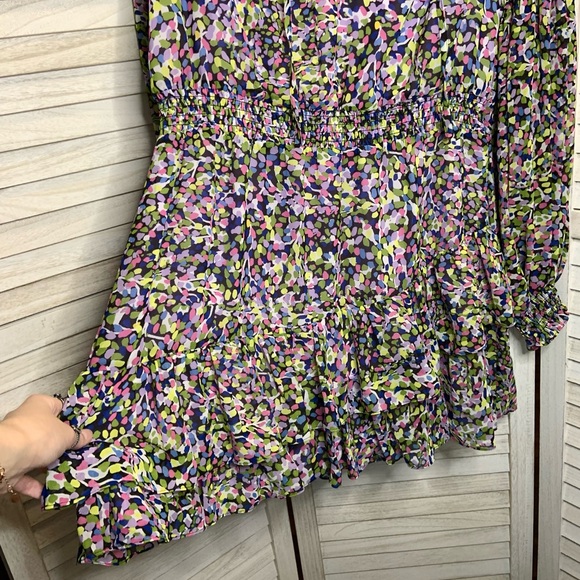 Ted Baker London Karlie Multicolor Black Smocked Detail Tiered Mini Dress 14 New - Picture 8 of 14